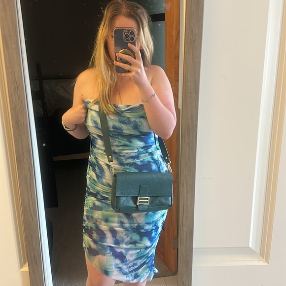 Glossy Green Shoulder Bag with Gold Accents - Picture 12 of 12